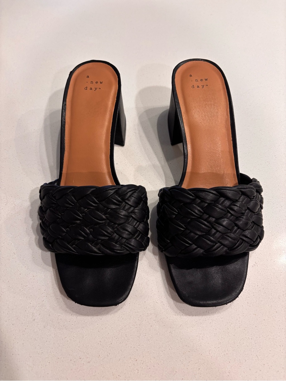 a new day Black Braided Block Heel Slide Mules